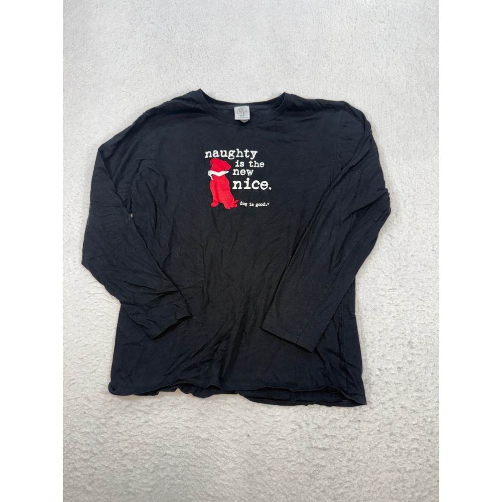 Dog is Good Naughty is the New Nice Black Long Sleeve Graphic Tee Large